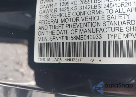 2021 Honda Passport Awd Ex-L из США, поврежденный, VIN 5FNYF8H58MB040933